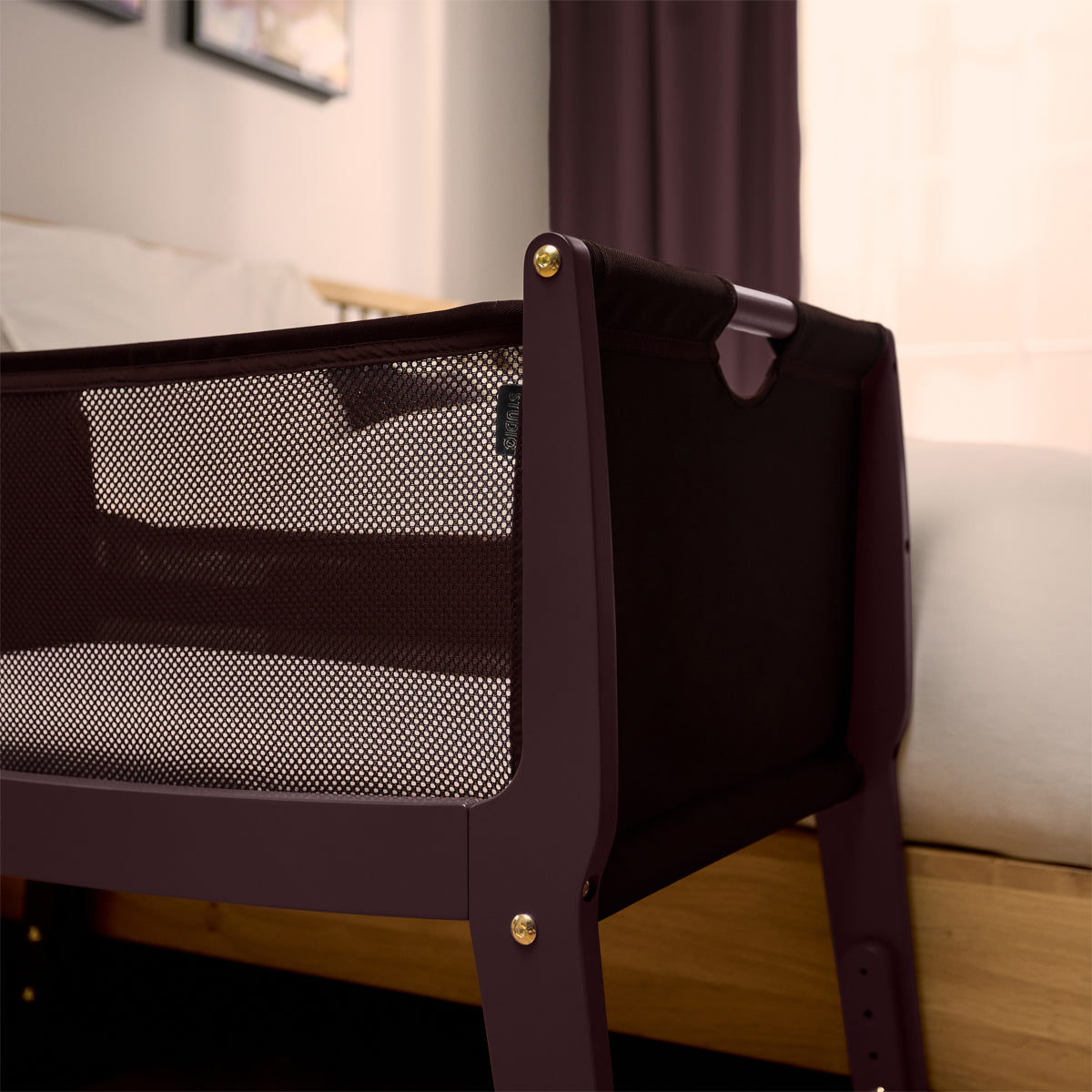 SnuzPod Studio Bedside Crib with mattress - Rome Burgundy