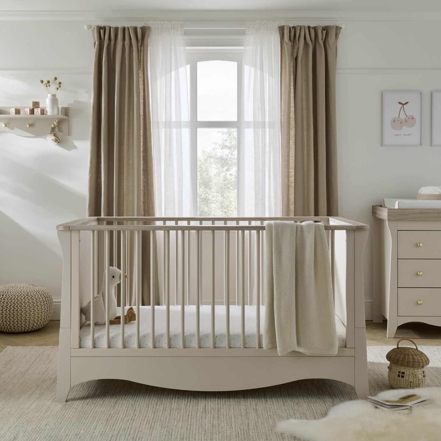 CuddleCo Clara 2pc Set 3 Drawer Dresser & Cot Bed  - Cashmere/Ash