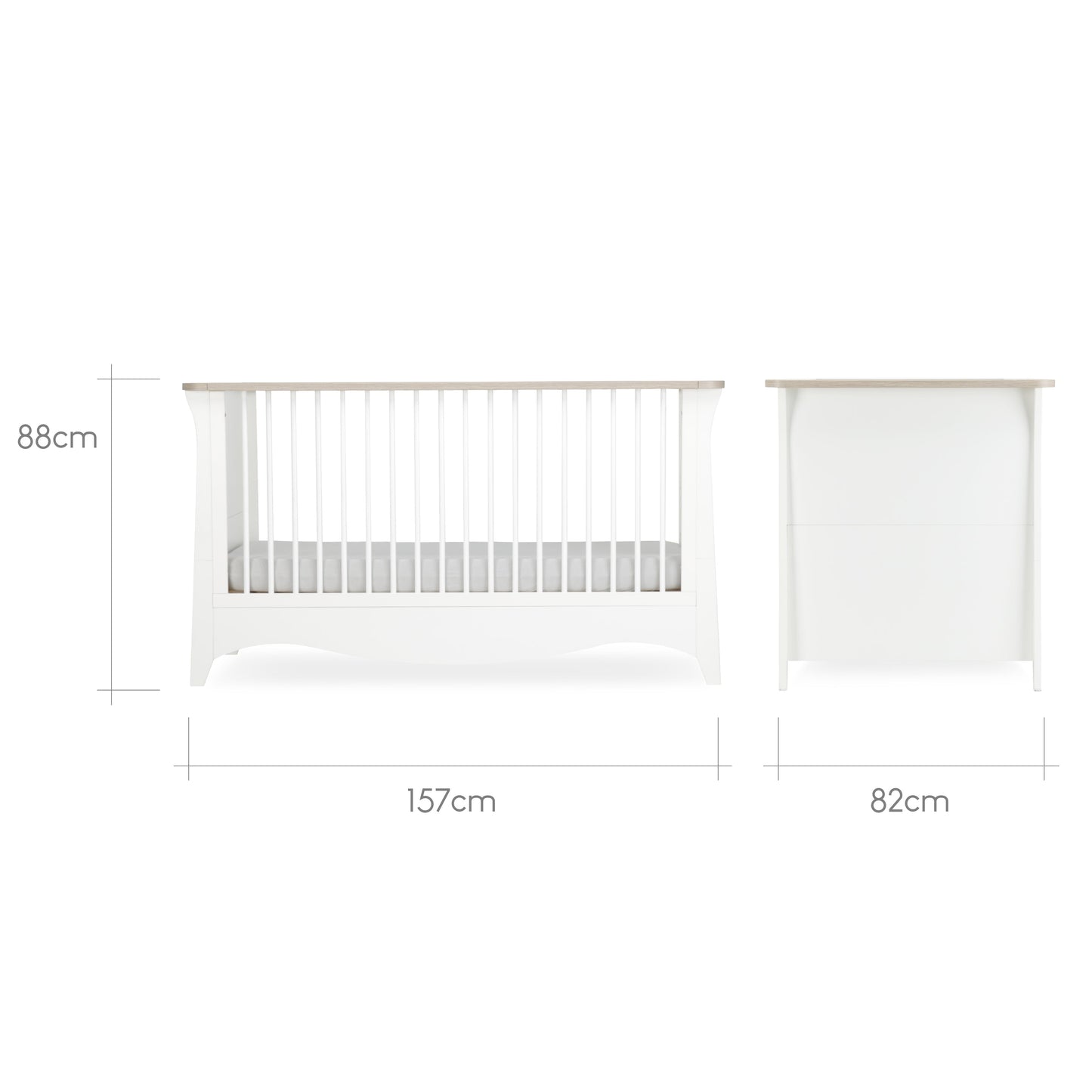 CuddleCo Clara 3pc Set 3 Drawer Dresser, Cot Bed & Wardrobe - White/Ash