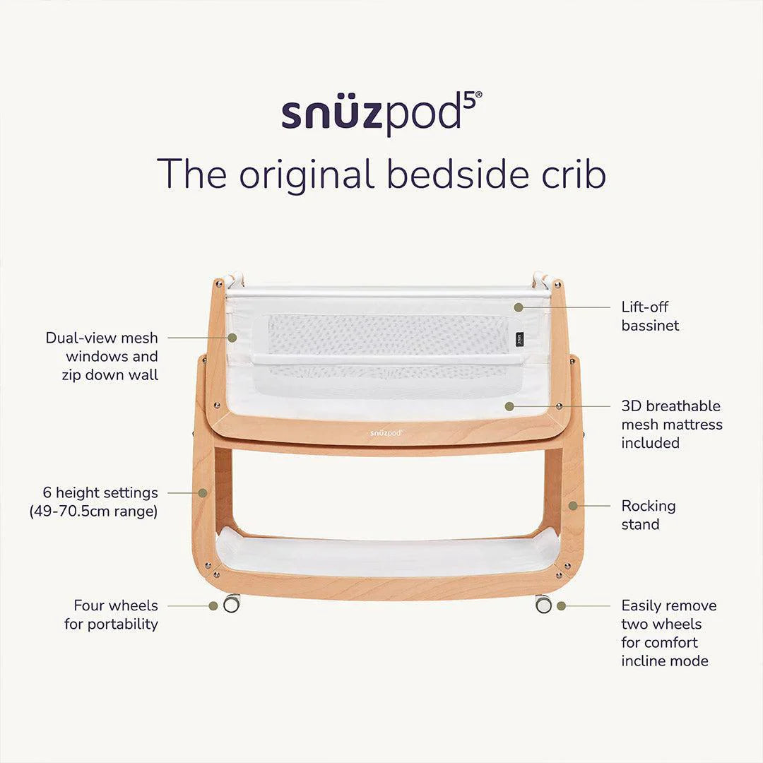 SnuzPod5 Bedside Crib - Sage